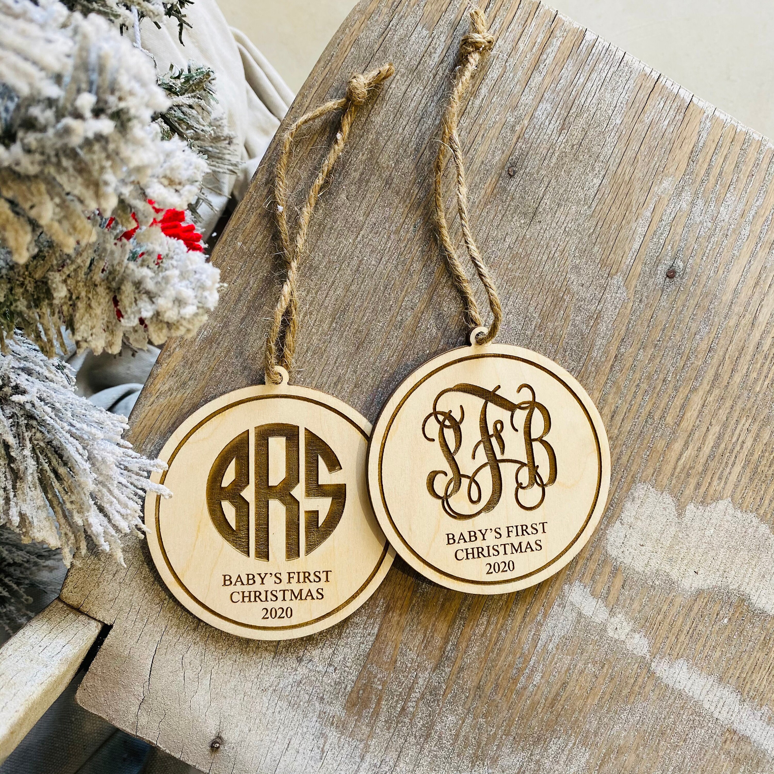 Baby's First Christmas Ornament - Monogram Ornament - Engraved Wo…