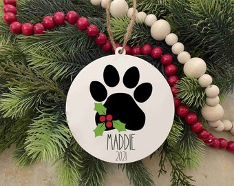 Christmas Ornament for Dog - Puppy Christmas Ornament - Paw Print Ornament - Personalized Dog Christmas Ornament