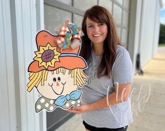 Scarecrow Door Hanger - Fall Wreath - Front Door Sign - Fall Door Decor