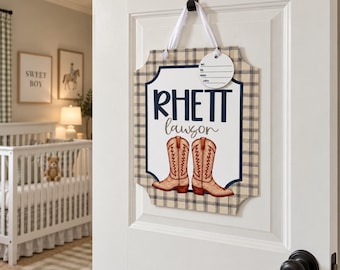 Personalized Cowboy Boot Door Hanger | Custom Boys Name Sign | Western Nursery Decor | Baby Boy Door Sign | Country Bedroom Decor