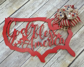 Fourth of July Door Hanger - July 4th Wreath - Independence Day - God Bless America