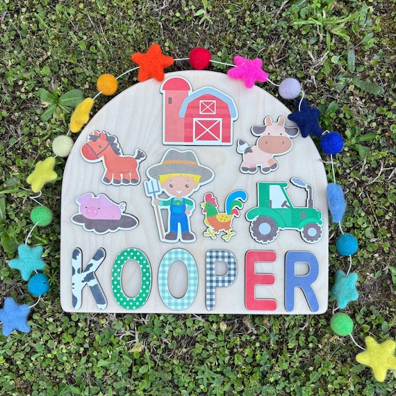 Toddler Birthday Gift Personalized Name Puzzle, Farm Theme Wooden Puzzle, Custom Toddler Gift, Farm Animal Puzzle, Birthday Gift for Toddler