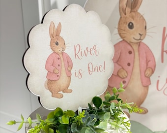 Pink Rabbit Cake Topper | Personalized Bunny First Birthday Cake Topper | Some Bunny Is One Cake Topper
