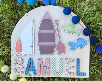 Puzzle di nomi in legno da pesca / Regalo per bambino / Puzzle di nomi per bambini / Regalo personalizzato / Regalo per il primo compleanno