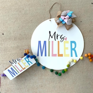 Teacher Gift Set- Personalized Teacher Pencil Holder and Door Hanger - Teacher Appreciation Gift - Gift for Teacher - Classroom Decor