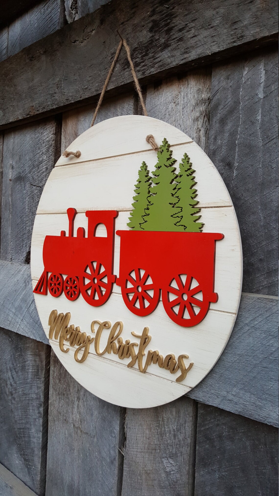 Merry Christmas Train Wreath Christmas Door Hanger Rustic | Etsy