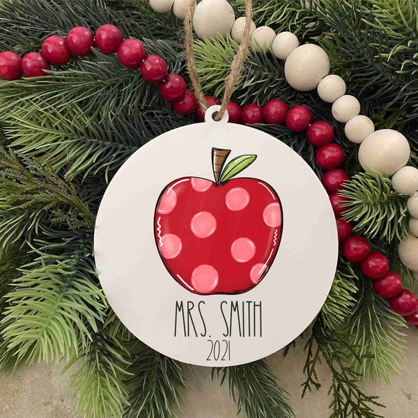 Teacher Christmas Ornament - Apple Ornament for Teacher - Personalized Gift for Teacher