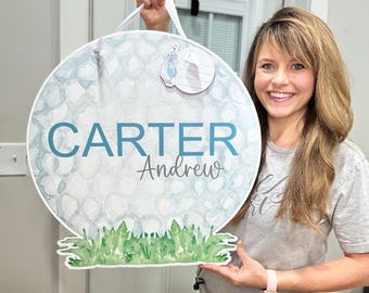 Personalized Golf Baby Door Hanger | Golf Nursery Sign | Baby Boy Name Sign | Golf Nursery Decor | Custom Baby Door Hanger