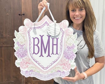 Personalized Purple Floral Hospital Door Hanger | Custom Baby Girl Birth Announcement Sign | Monogram Nursery Door Decor