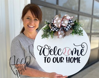 Front Door Decor - Baseball Welcome Wreath - Baseball Welcome Sign - Door Hanger - Door Wreath - Housewarming Gift - Home Decor