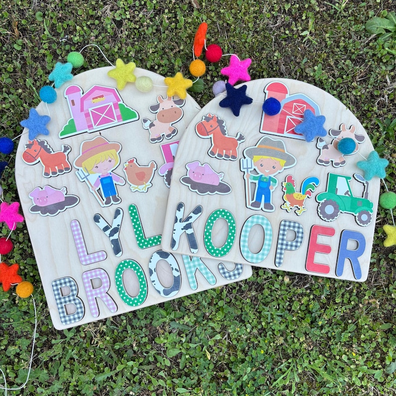 Toddler Birthday Gift Personalized Name Puzzle, Farm Theme Wooden Puzzle, Custom Toddler Gift, Farm Animal Puzzle, Birthday Gift for Toddler immagine 13