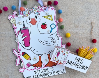 Personalized Goose Teacher Door Hanger | Back to School Classroom Door Sign | Teacher Classroom Decor | Teacher Gift