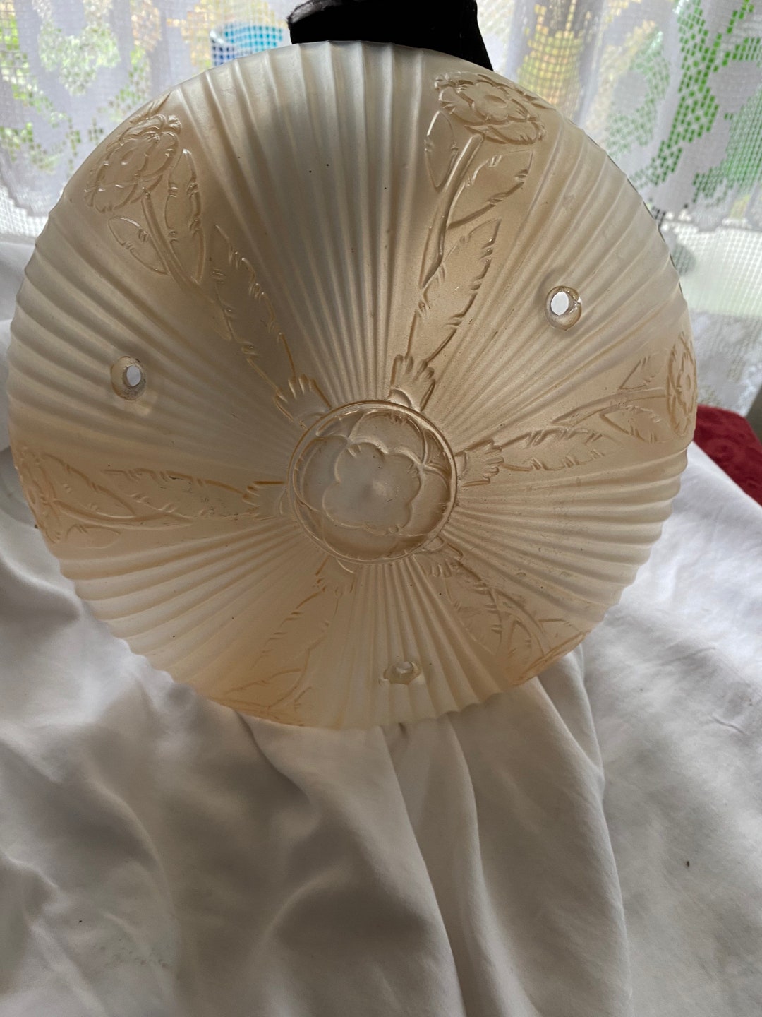 Antique Ornate Frosted Light Globe / Antique Lamp Shade/ Flush Ceiling
