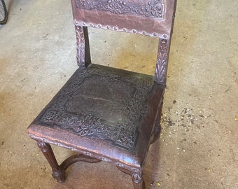 Clearance Sale 60% OFF Set of 6 chairs French Antique leather and wood chairs