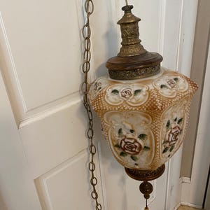 Antique vintage Large Ornate glass Swag Lite Hanging Light long pull string tassel