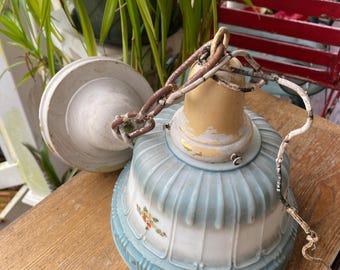 Antique Bohemian Opaline Glass Light Globe, Hand Painted Shade