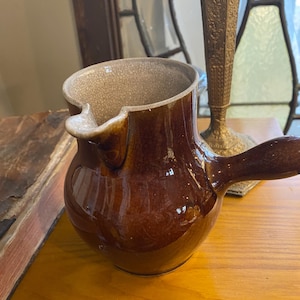 french antique glazed  earthenware pitcher / french country pottery pitcher/ stoneware  pottery. B3