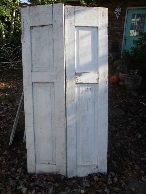 Sale 20 Off Antique Tall Pair Solid Panel White Shutter Etsy