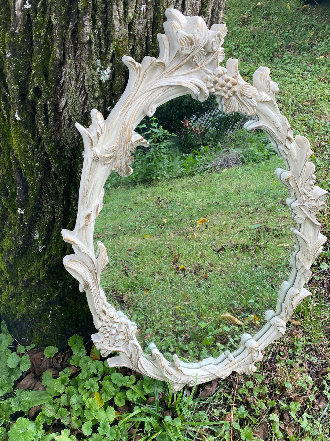 Vintage Large Ornate Mirror White Oval Ornate Mirror Etsy
