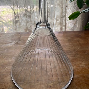 Vintage large glass laboratory funnel ribbed glass pharmacy funnel