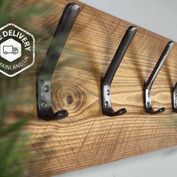 TCM003 Scaffold Board Coat Hooks  | Chunky Coat Rack | Hand Made | Rustic | Plant a Tree with Each Order*