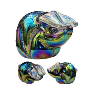 Pig Figurine Hand Blown Glass Ornament Iridescent Art Glass Sculpture Pig Decor Gift