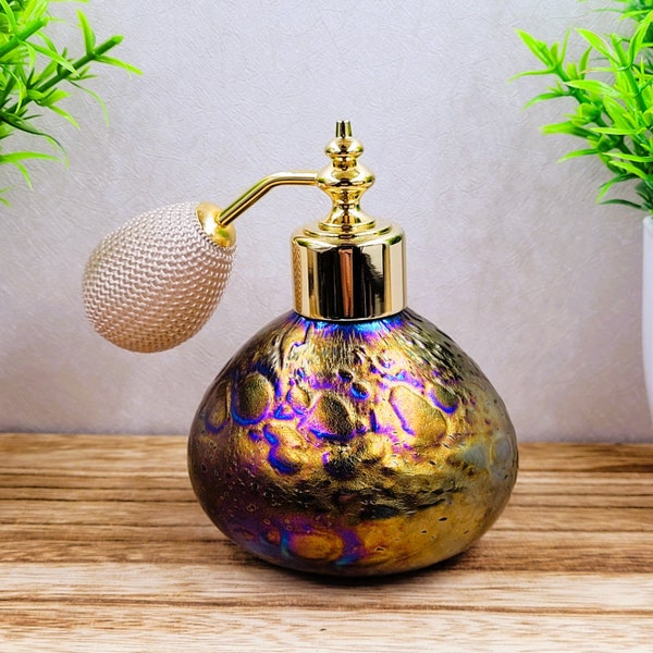 Glass Perfume atomizer Bottle Iridescent Purple Glassware Vanity Ornament