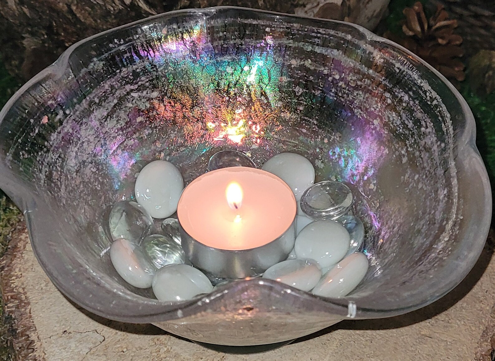 Memorial fused ashes in glass candle dish silver & gold flakes Etsy