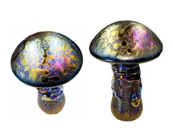 Figurine d'ornement de presse-papiers en verre irisé champignon