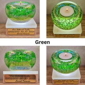 Cremation Ashes Glass Tealight Holder: Memorial Candle Urn, Remembrance Gift Green