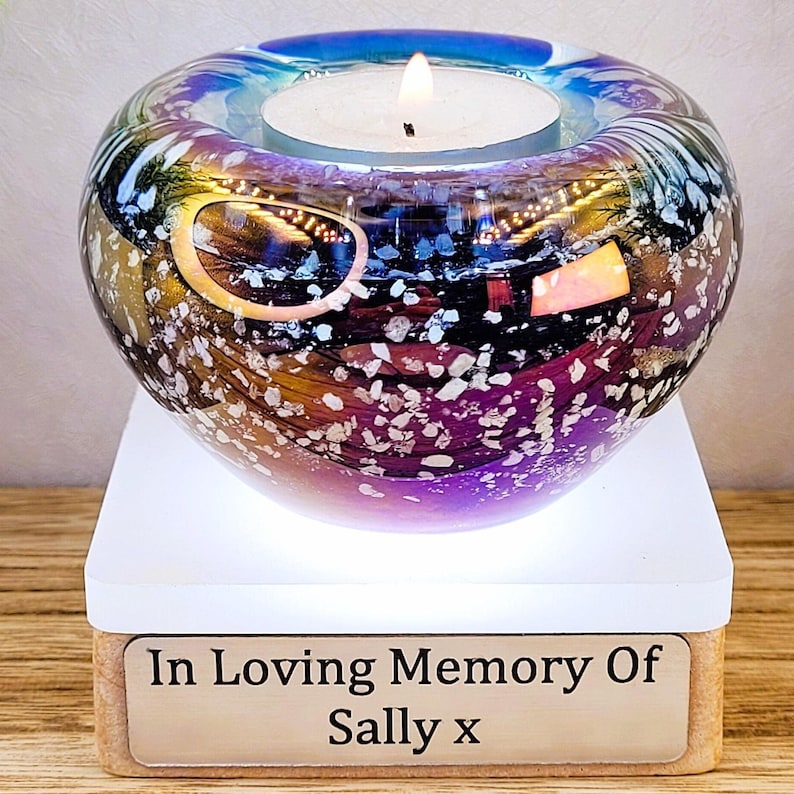 memorial ashes in glass tealight candle holder