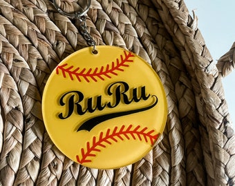 Personalized Softball Bag Tag: Custom Acrylic Keychain, Team Player Gift
