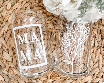 Mama Iced Coffee Beer Can Glass Set: Floral Design, 16 oz