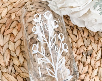 Floral Iced Coffee Beer Can Glass: 16 oz Trendy Coffee Mug