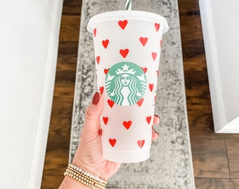 Heart Tumbler | Reusable 24oz Venti Cold Cup | Personalized Designs | Danity Hearts | Valentine's Day