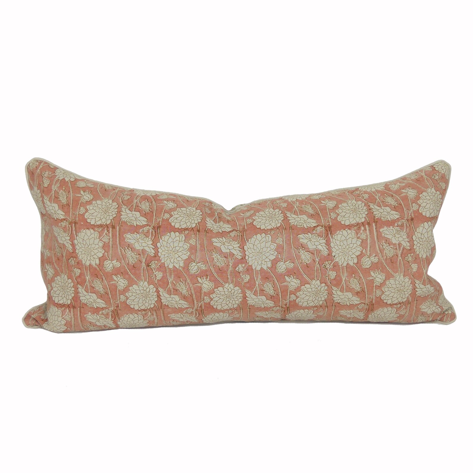 Woodblock printed linen lumbar cushion. Etsy