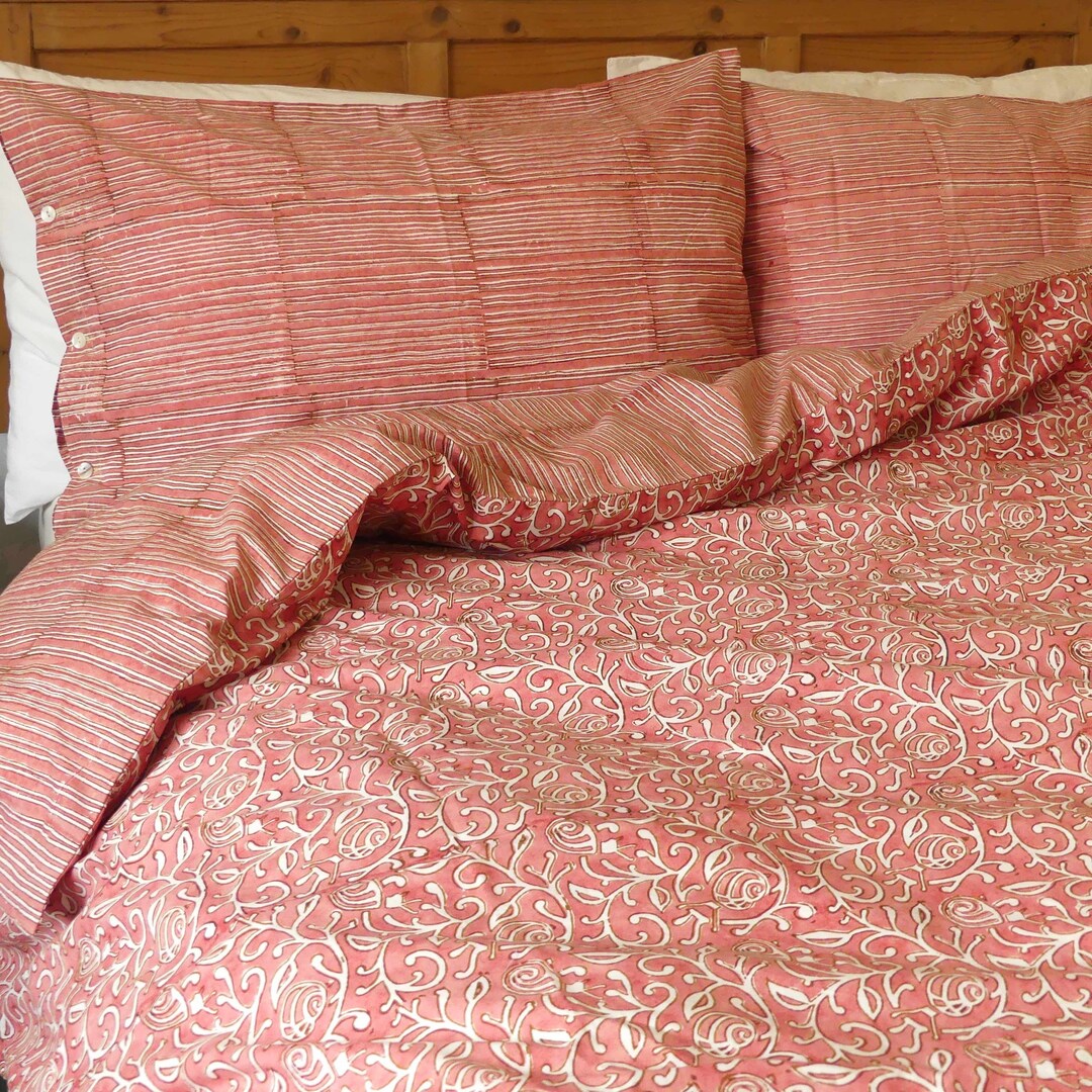 Duvet Cover Set, Snails in Leaves Pure Crisp Woodblock Printed Cotton