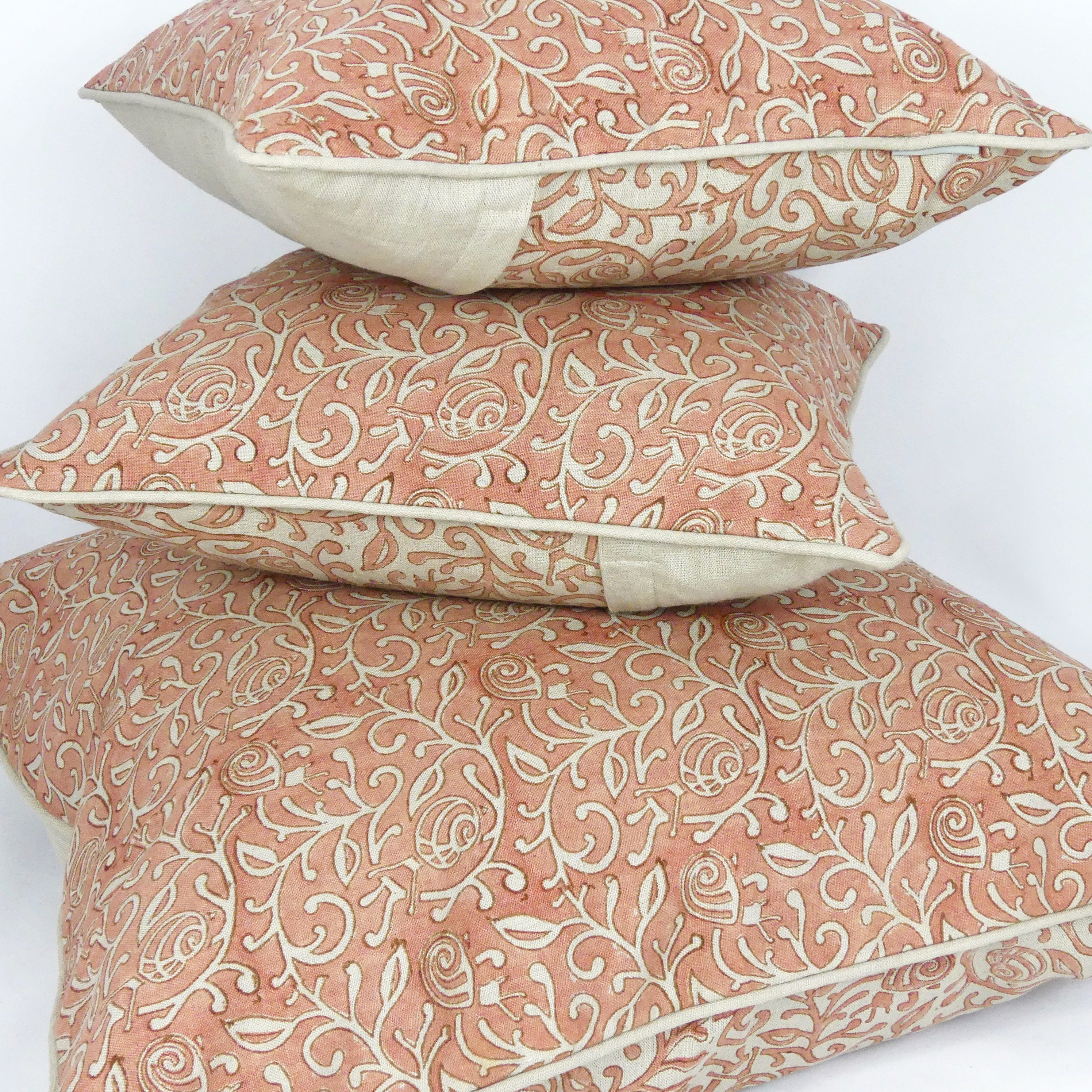 40cm Snails in Leaves Woodblock printed linen cushion cover
