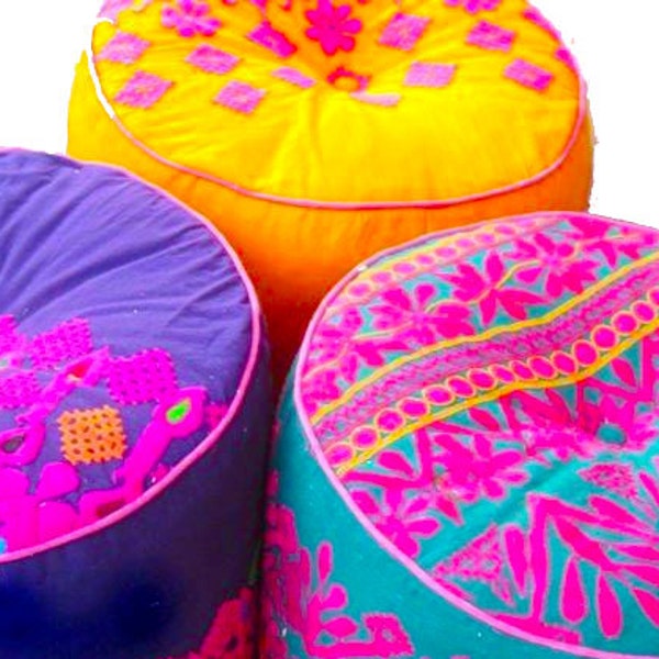 Bohemian Embroidered Pouf / Ottoman