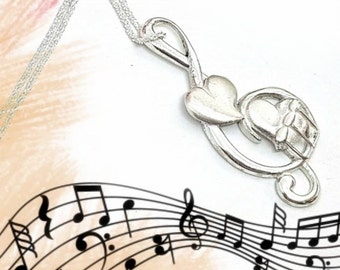 clé de sol 925 pendentif de musique en argent sterling, collier de musique cadeau musicien mélomane, bijoux de musique de nouveauté italienne