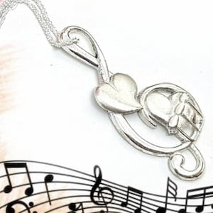 Sterling silver treble clef pendant necklace music note necklace, silver necklace music clef, Italian jewelry