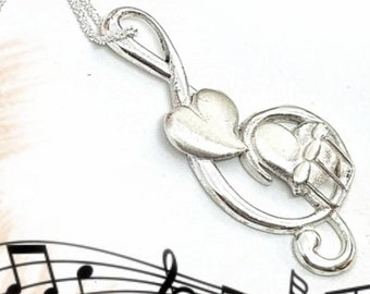 chiave di violino argento 925 sterling ciondolo musica, collana musica regalo musicista amante musica, gioielli musicali novità italiana