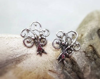 Tree of life earrings for women in 925 sterling silver, homemade cool design tiny stud earrings, trendy earrings, italian jewelry