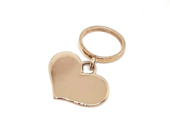 Dangle charm ring with flat heart pendant bronze, cool rings for women with large heart charm, cocktail ring, unique rings, italian jewelry