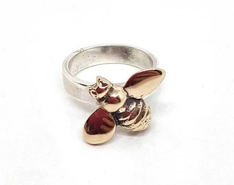 Anillo de abeja, anillo de plata para mujer con abeja, anillo de plata único para mujer con abeja de bronce, anillo grande de plata, joyería de abeja