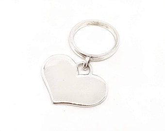 Dangle Charm ring with heart pendant, dangle ring, trendy silver ring