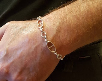 Men's Sterling Silver Bracelet Mariner Link Bracelet 10mm Anchor