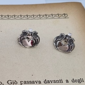 Sacred heart earrings for women - ex voto sterling silver studs, heart shaped design made in italy, secret heart jewelry for her, givas