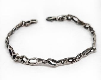 Mens silver bracelet with rustic link chain oxidized, handmade black bracelet for men, fine bracelet, organic jewelry made in italy for men