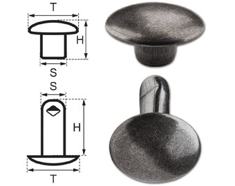 9//10 nickel frei Finish: messing-antik aus Eisen 150 Doppel-Hohlnieten Nieten Ziernieten 9mm